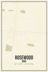 Retro US city map of Rosewood, Ohio. Vintage street map.