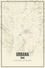 Retro US city map of Urbana, Ohio. Vintage street map.