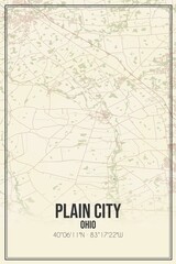Retro US city map of Plain City, Ohio. Vintage street map.