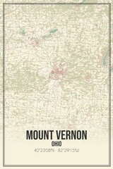 Retro US city map of Mount Vernon, Ohio. Vintage street map.