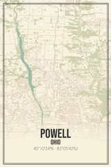 Retro US city map of Powell, Ohio. Vintage street map.