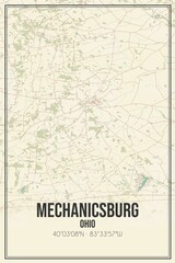 Retro US city map of Mechanicsburg, Ohio. Vintage street map.