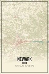 Retro US city map of Newark, Ohio. Vintage street map.