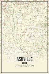 Retro US city map of Ashville, Ohio. Vintage street map.