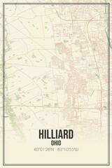 Retro US city map of Hilliard, Ohio. Vintage street map.