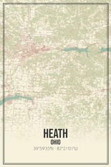 Retro US city map of Heath, Ohio. Vintage street map.