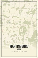 Retro US city map of Martinsburg, Ohio. Vintage street map.