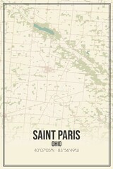 Retro US city map of Saint Paris, Ohio. Vintage street map.