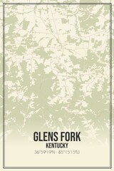 Retro US city map of Glens Fork, Kentucky. Vintage street map.