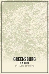 Retro US city map of Greensburg, Kentucky. Vintage street map.