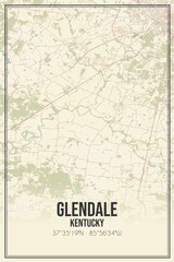 Retro US city map of Glendale, Kentucky. Vintage street map.