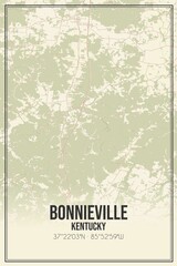 Retro US city map of Bonnieville, Kentucky. Vintage street map.