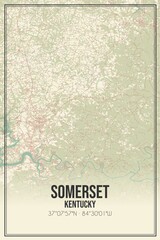Retro US city map of Somerset, Kentucky. Vintage street map.