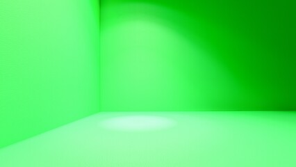 Blank green display on green background with minimal style and spot light. Blank stand for showing product. 3D rendering.