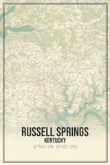 Retro US city map of Russell Springs, Kentucky. Vintage street map.