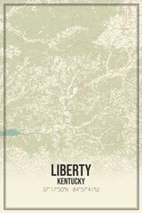 Retro US city map of Liberty, Kentucky. Vintage street map.