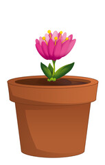 cartoon scene with clay pot with flower isolated