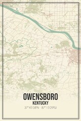 Retro US city map of Owensboro, Kentucky. Vintage street map.