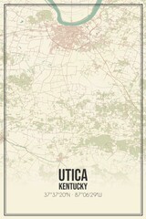 Retro US city map of Utica, Kentucky. Vintage street map.