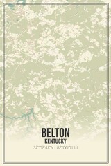 Retro US city map of Belton, Kentucky. Vintage street map.