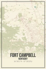 Retro US city map of Fort Campbell, Kentucky. Vintage street map.