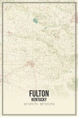 Retro US city map of Fulton, Kentucky. Vintage street map.