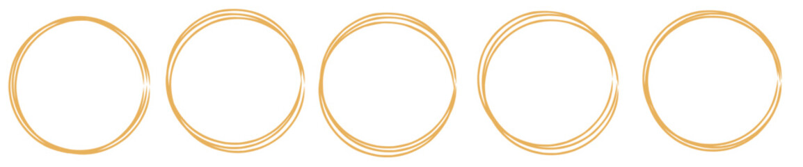 Gold round frame set. Round shape bordered on white background. Geometric line circle design element. Vector illustration.
