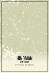 Retro US city map of Hindman, Kentucky. Vintage street map.