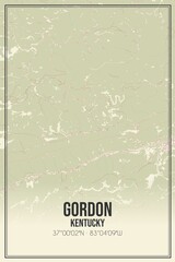 Retro US city map of Gordon, Kentucky. Vintage street map.