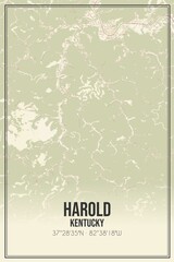 Retro US city map of Harold, Kentucky. Vintage street map.