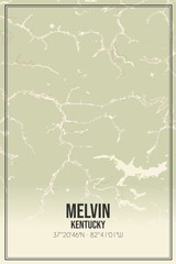 Retro US city map of Melvin, Kentucky. Vintage street map.