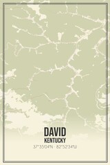 Retro US city map of David, Kentucky. Vintage street map.