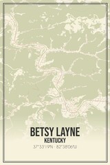 Retro US city map of Betsy Layne, Kentucky. Vintage street map.