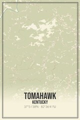 Retro US city map of Tomahawk, Kentucky. Vintage street map.