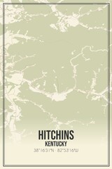 Retro US city map of Hitchins, Kentucky. Vintage street map.