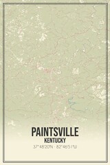 Retro US city map of Paintsville, Kentucky. Vintage street map.