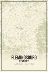 Retro US city map of Flemingsburg, Kentucky. Vintage street map.