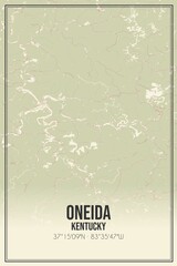 Retro US city map of Oneida, Kentucky. Vintage street map.