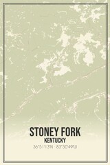 Retro US city map of Stoney Fork, Kentucky. Vintage street map.
