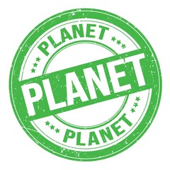 PLANET text written on green round stamp sign