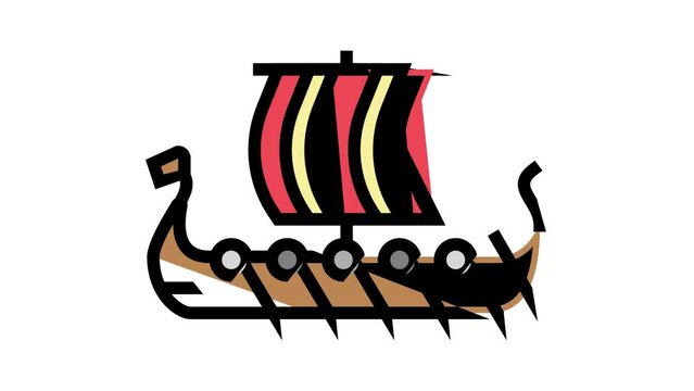 ship boat viking color icon animation