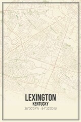 Retro US city map of Lexington, Kentucky. Vintage street map.