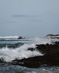 Rough sea with waves at the beach of Fuerteventura, Canary islands, Spain