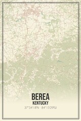 Retro US city map of Berea, Kentucky. Vintage street map.