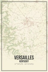 Retro US city map of Versailles, Kentucky. Vintage street map.