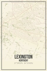 Retro US city map of Lexington, Kentucky. Vintage street map.