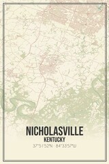 Fototapeta premium Retro US city map of Nicholasville, Kentucky. Vintage street map.