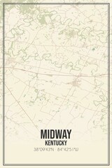 Retro US city map of Midway, Kentucky. Vintage street map.