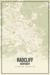 Retro US city map of Radcliff, Kentucky. Vintage street map.