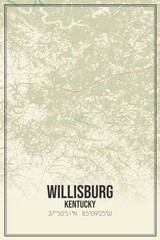 Retro US city map of Willisburg, Kentucky. Vintage street map.